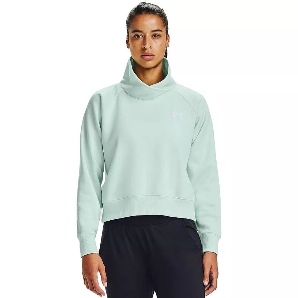 Under Armour Women's Rival Fleece Wrap Neck Pullover Sweatshirt Seaglass Blue XS